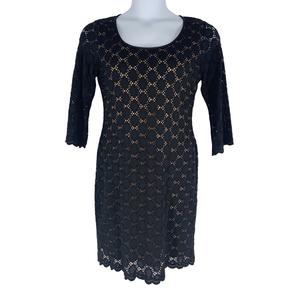 RSVP Size 10 Black Lace Dress Nude Lined Sheath Cocktail